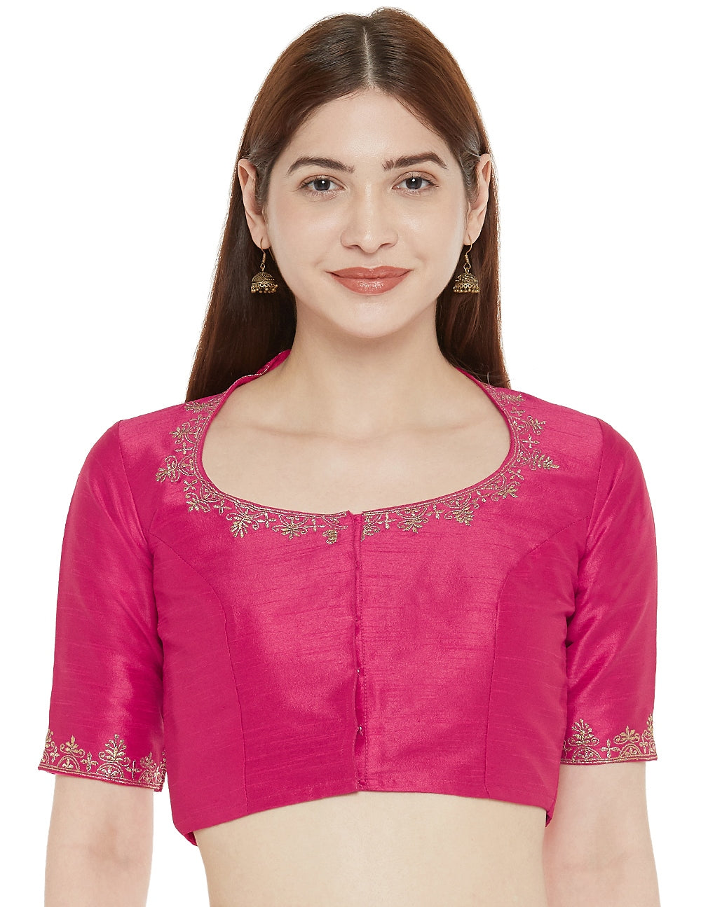 Women's Readymade Polyester Embroidered Saree Blouse With Elbow Length Sleeves - Shringaar