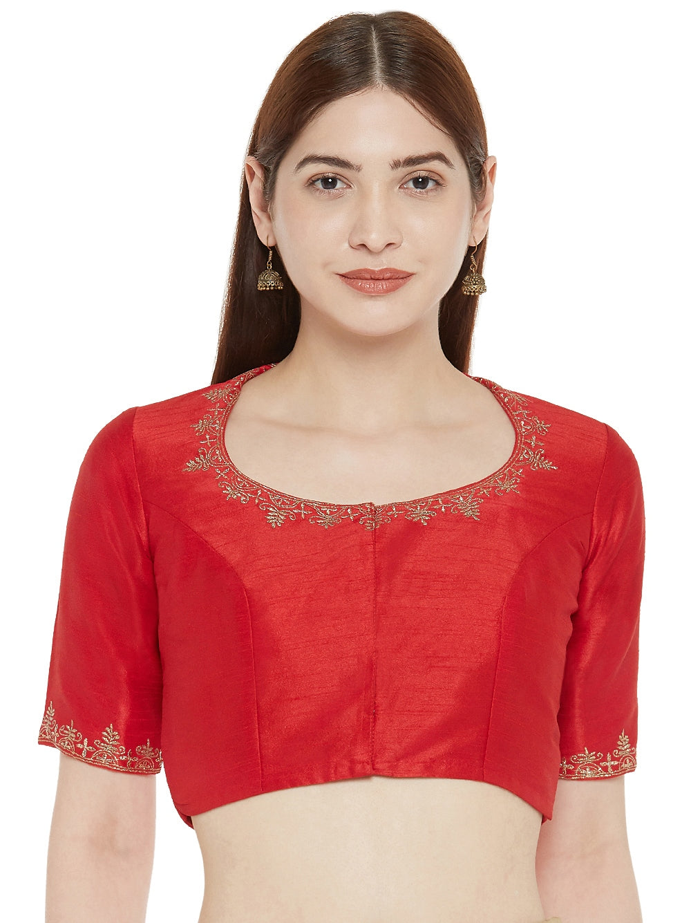 Women's Readymade Polyester Embroidered Saree Blouse With Elbow Length Sleeves - Shringaar