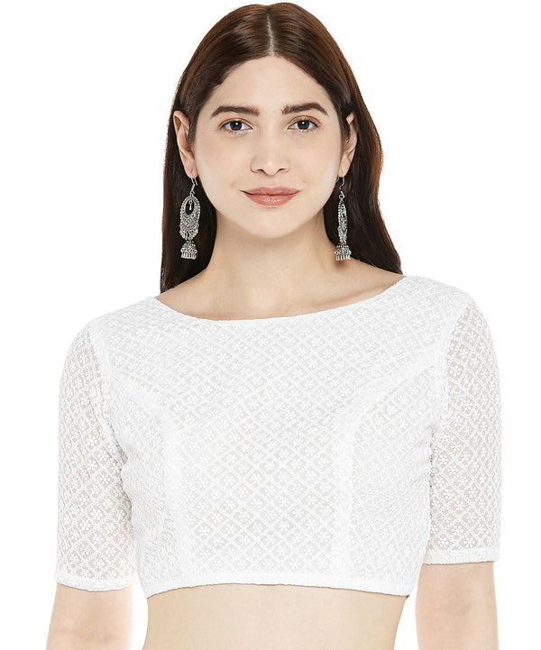 Women's Polyester Embroidery Short Sleeve Blouse. - Shringaar