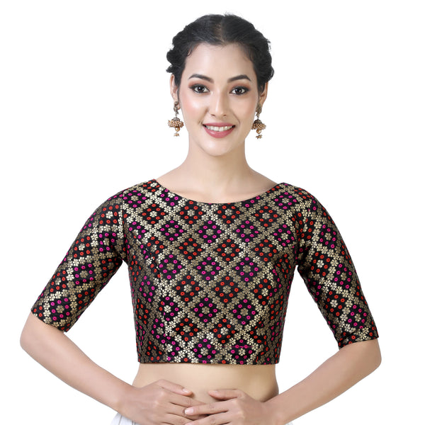 Women Black Brocade Saree Blouse by Shringaar (1pc)