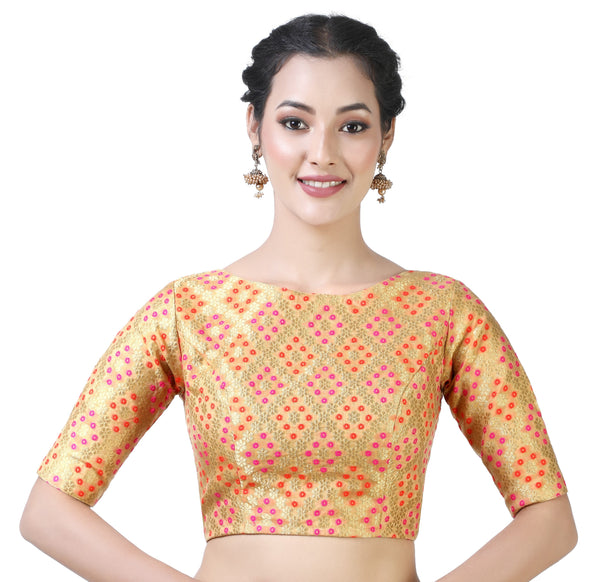 Women Gold Bandhni Brocade Saree Blouse by Shringaar (1pc)