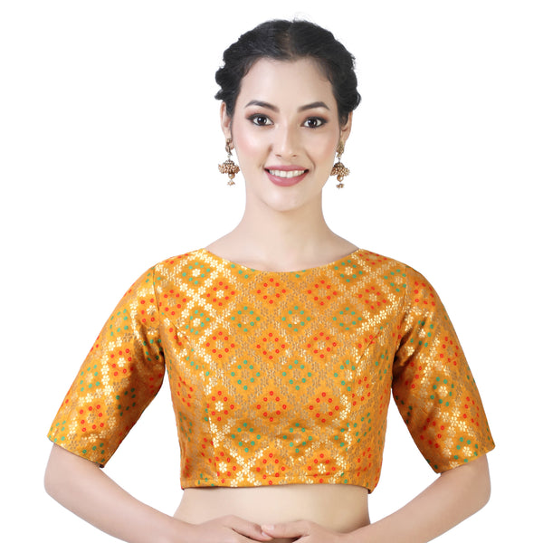 Women's Mustard Bandhni Brocade Blouse by Shringaar- (1pc set)