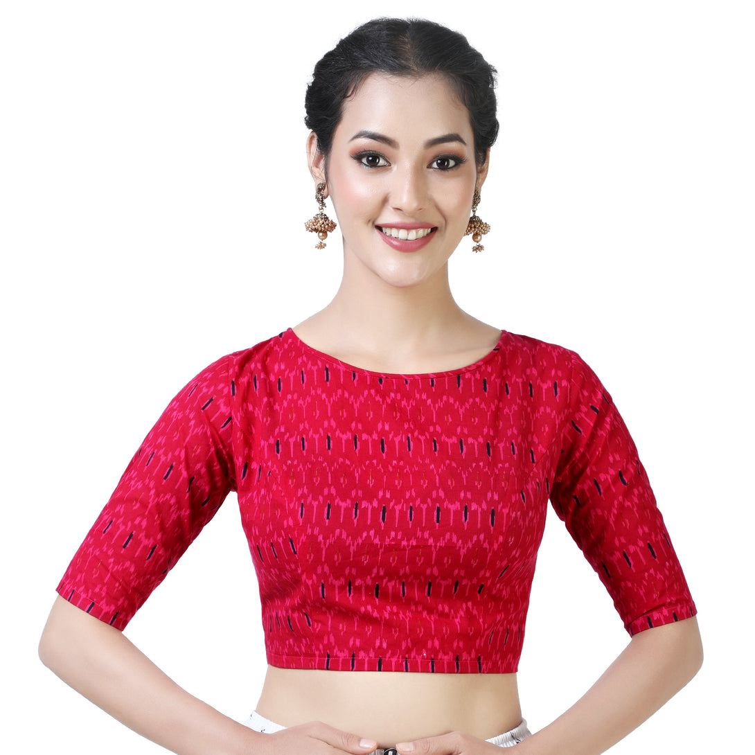 Women's Readymade Cotton Block Printed Elbow Length Sleeves Saree Blouse. - Shringaar