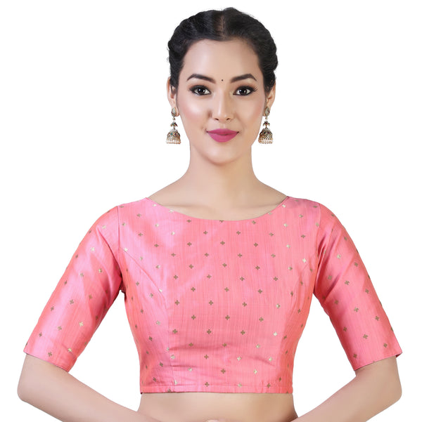 Women Pink Golden Saree Blouse by Shringaar (1pc)