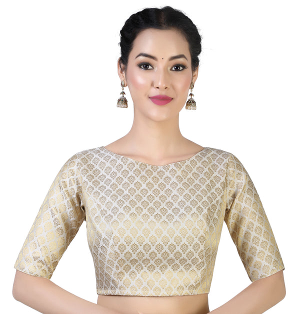 Women Cream Brocade Saree Blouse by Shringaar (1pc)