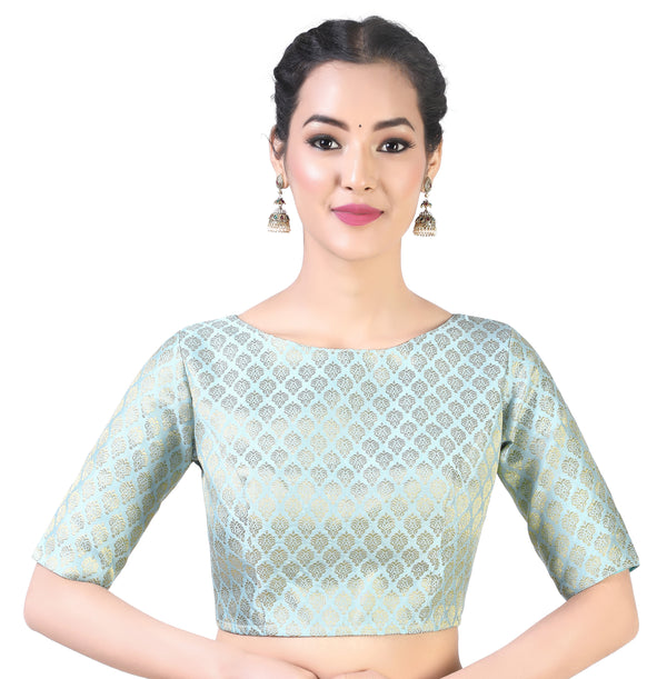 Women's Sky Blue Brocade Blouse by Shringaar- (1pc set)