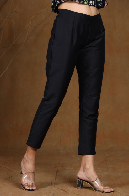 Women's Black Poly Silk Solid Straight Pants - Juniper