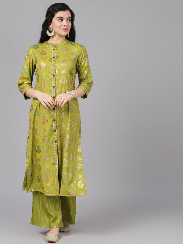 Women's  Green Printed Kurta with Palazzos - AKS