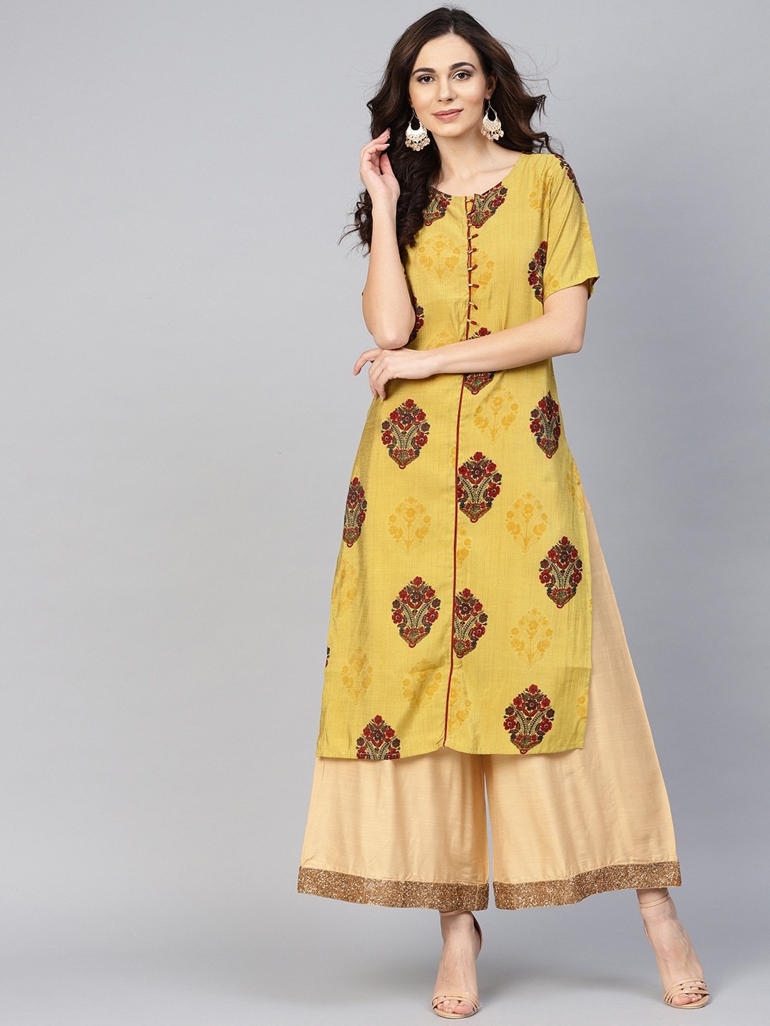 Women's Olive Green Straight Kurta - Yufta