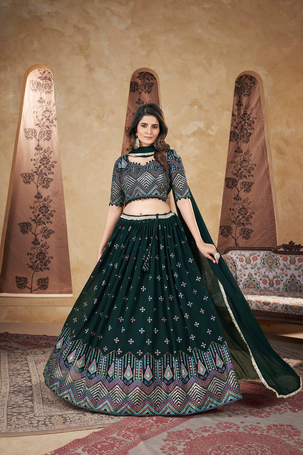 Women's Green Georgette Pigment Foil Lehenga Set - Shubhkala