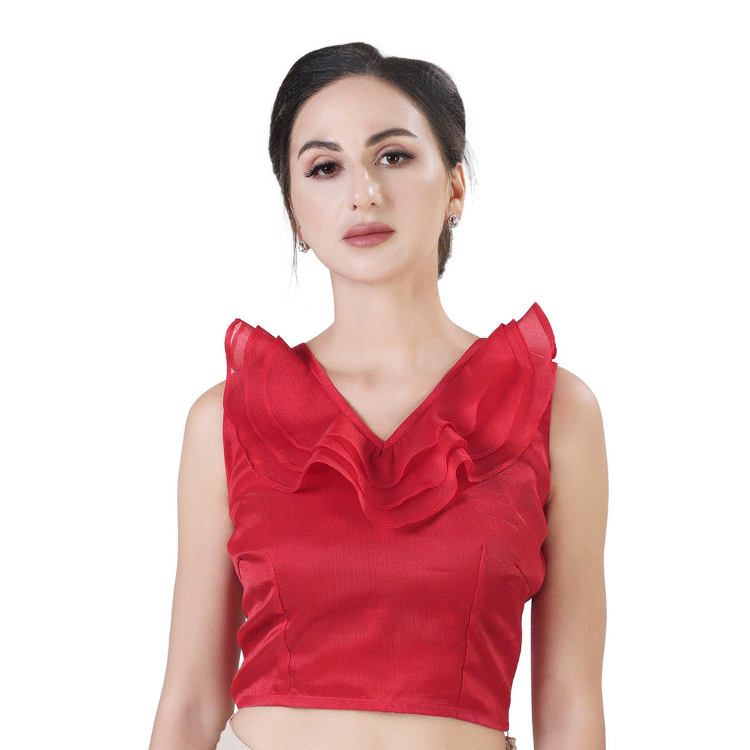 Women's Organza Crop Top Blouse With Frilled Neckline - Shringaar