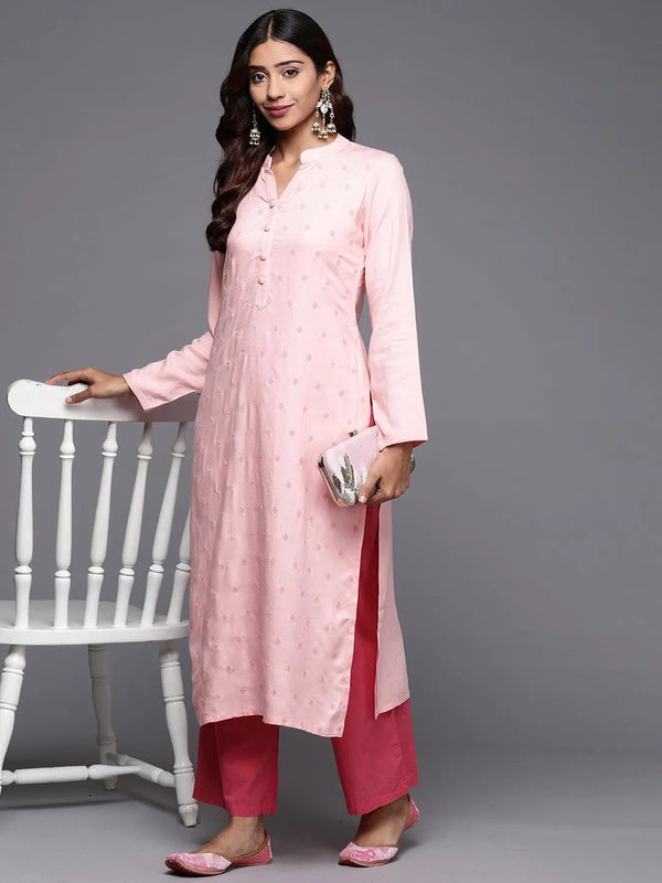 Peach Embroidered Pashmina Wool Straight Kurta