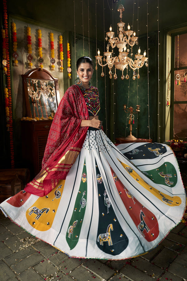 Women's White Maslin Cotton Printed Lehenga Set - Shubhkala