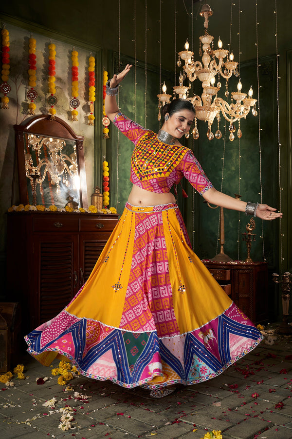 Women's Yellow Maslin Cotton Printed Lehenga Set - Shubhkala