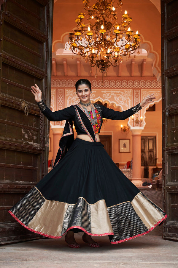 Women's Black Viscose Rayon Foil Lehenga Set - Shubhkala