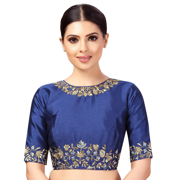 Women's Readymade Art Silk Embroidered Saree Blouse With Elbow Length Sleeves - Shringaar