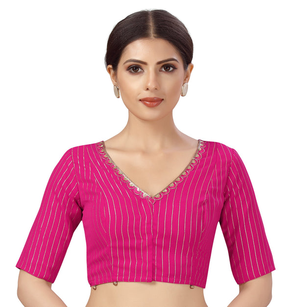 Women's Pink Georgette Embroidered Saree Blouse - Shringaar