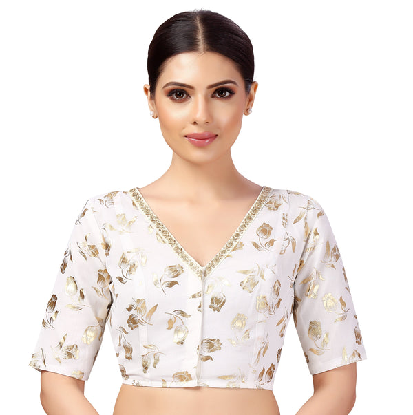 Women's Georgette Embroidered and Gold Printed Saree Blouse. - Shringaar