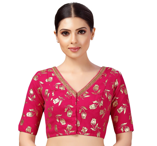 Women's Georgette Embroidered and Gold Printed Saree Blouse. - Shringaar