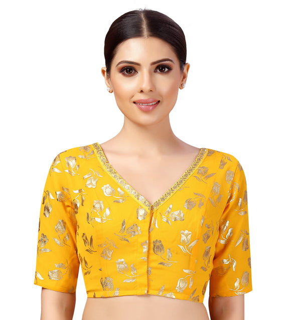 Women's Georgette Embroidered and Gold Printed Saree Blouse. - Shringaar