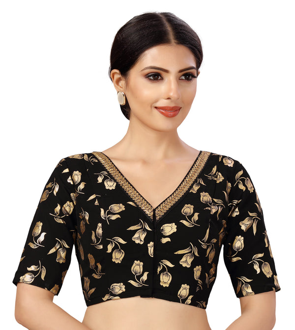 Women's Georgette Embroidered and Gold Printed Saree Blouse. - Shringaar