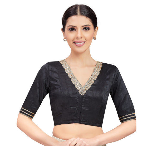 Women's Readymade Silky Saree Blouse With Embroidered Neckline. - Shringaar