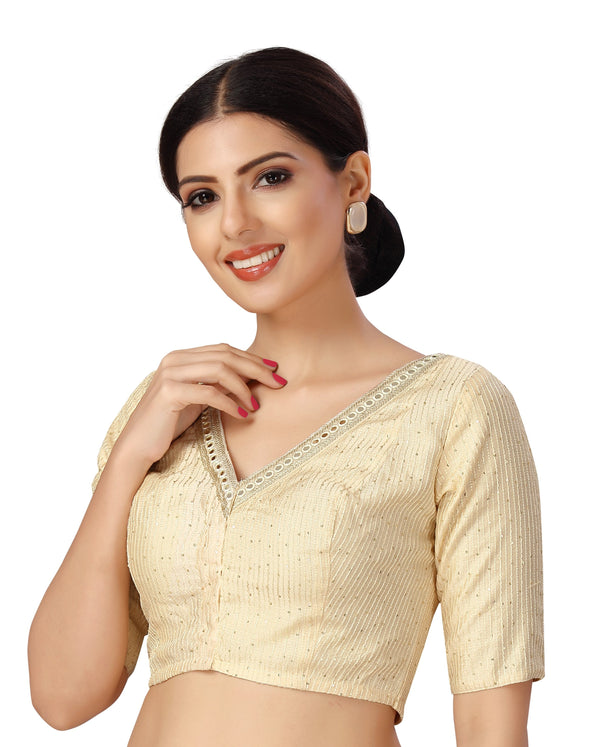 Women's Readymade Polyester Elbow Length Sleeves Saree Blouse With Mirror Work - Shringaar