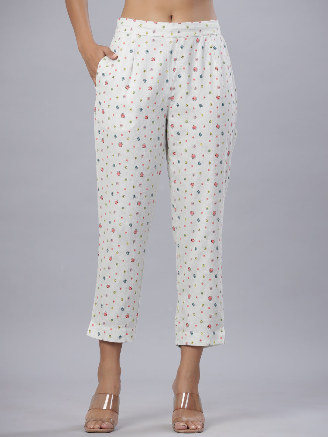 Women's Coral Cotton Flex Printed Straight Pants - Juniper