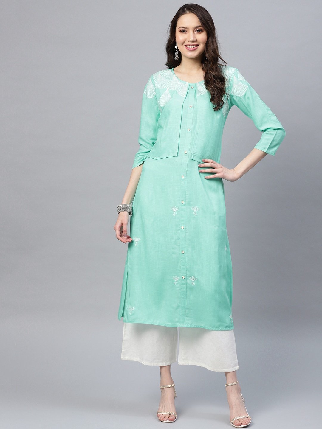 Women's Sea Green Straight Kurta - Yufta