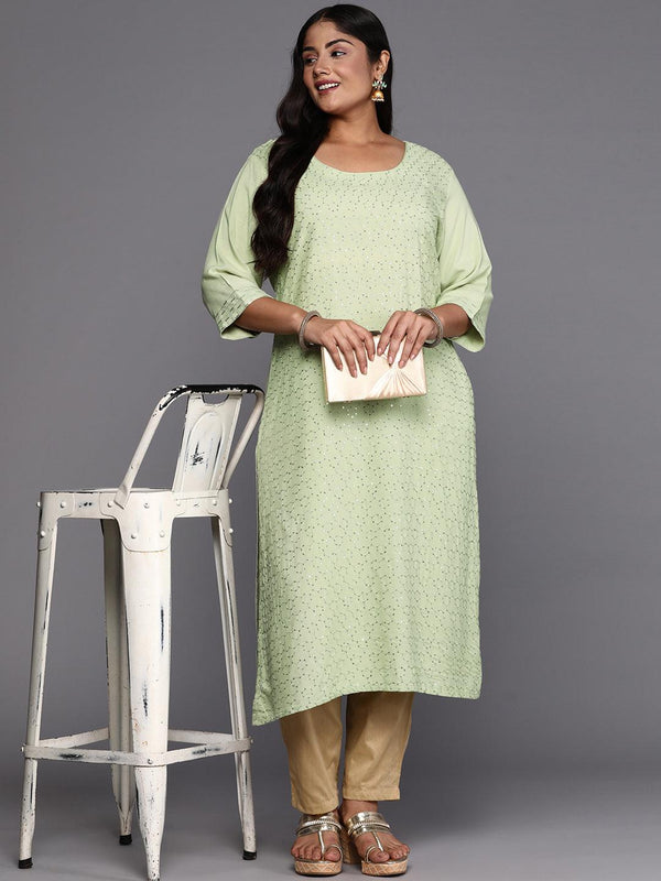 Green Embroidered Rayon Straight Kurta - Jashvi