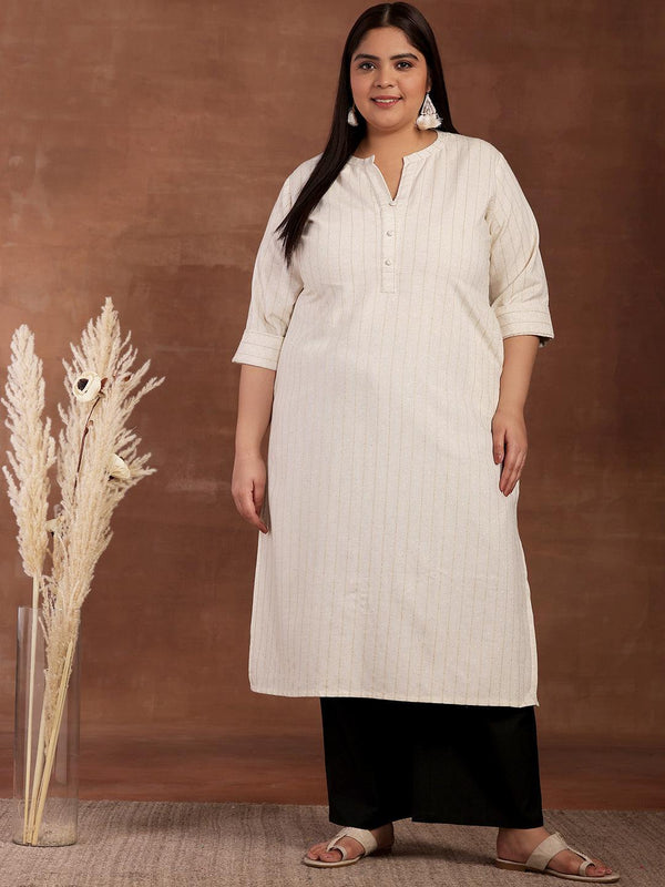 Plus Size Cream Striped Cotton Kurta - Jashvi