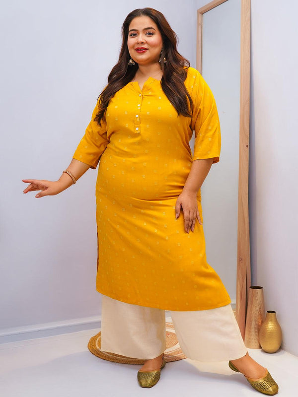 Plus Size Mustard Woven Design Rayon Straight Kurta