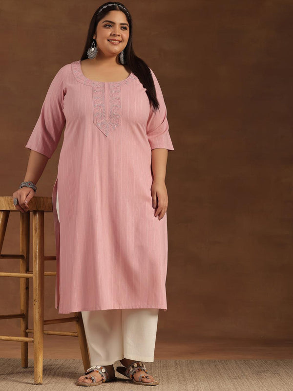 Plus Size Pink Yoke Design Rayon Straight Kurta - Jashvi