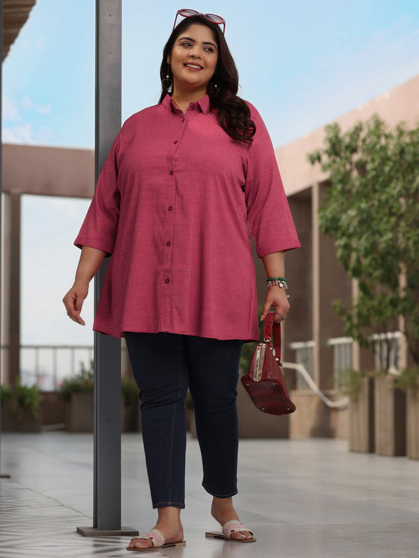 Plus Size Coral Solid Rayon Straight Kurti