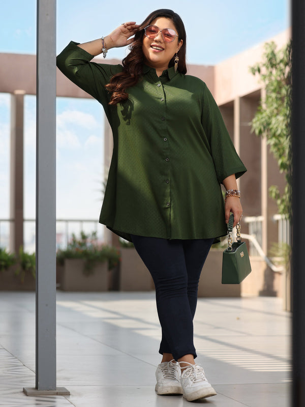 Plus Size Green Solid Rayon Straight Kurti