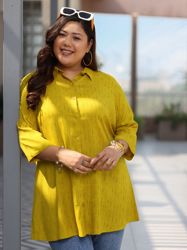 Plus Size Mustard Solid Rayon Straight Kurti