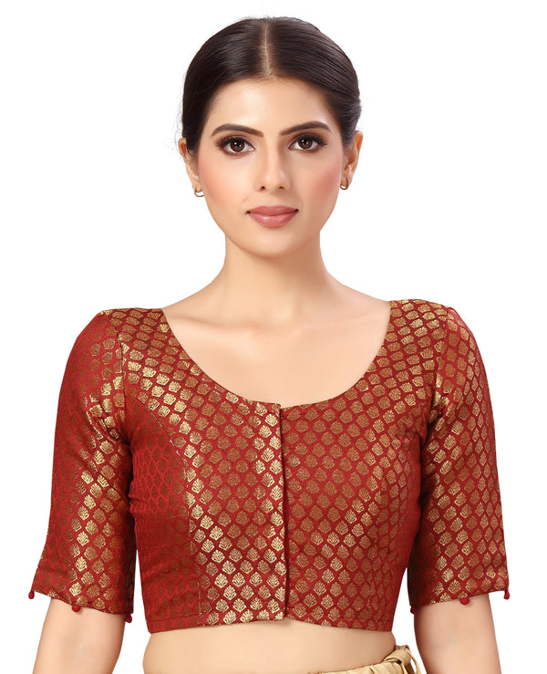 Women's Readymade Polyester Elbow Length Sleeves Banaras Brocade Saree Blouse. - Shringaar