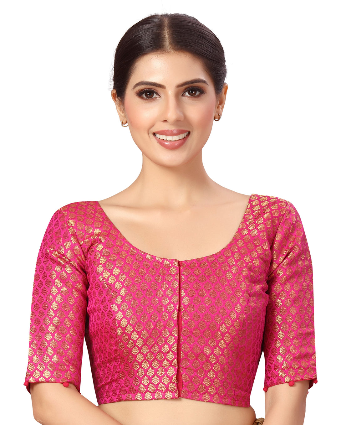 Women's Readymade Polyester Elbow Length Sleeves Banaras Brocade Saree Blouse. - Shringaar