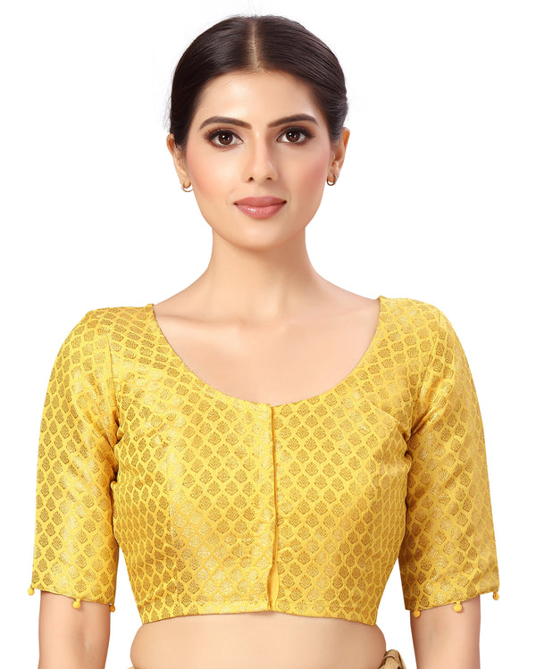 Women's Readymade Polyester Elbow Length Sleeves Banaras Brocade Saree Blouse. - Shringaar