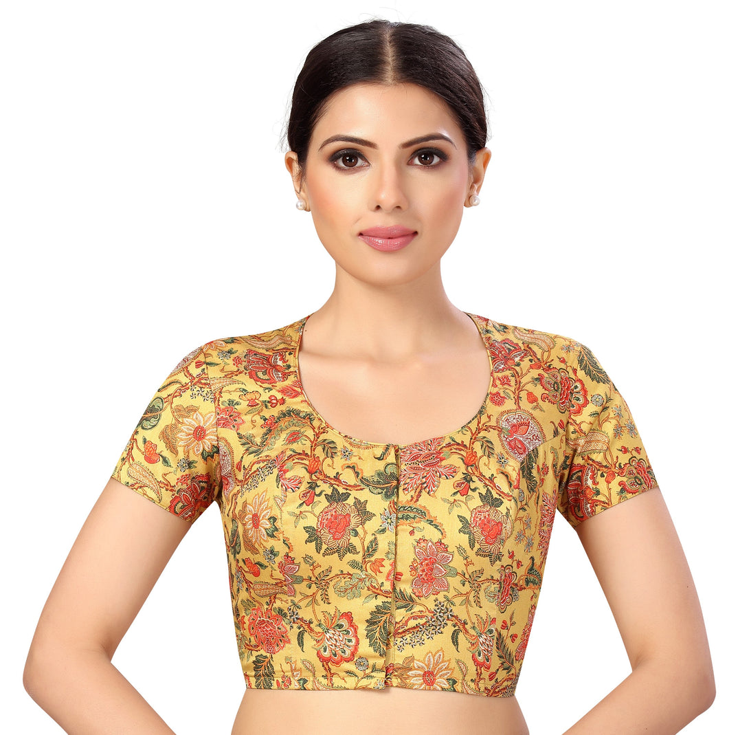 Women'S Polyester Traditional Palampore Chintz Readymade Saree Blouse With Short Sleeves - Shringaar