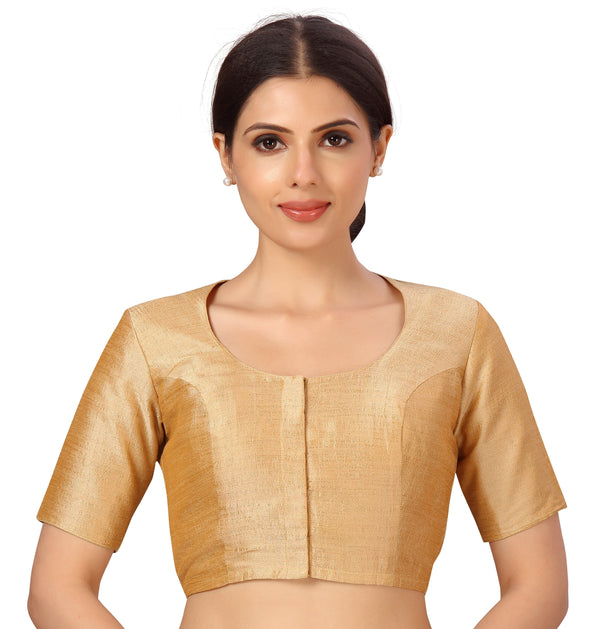 Women's Basic Polyester Short Sleeves Textured Plain Coloured Art Silk Saree Blouse. - Shringaar