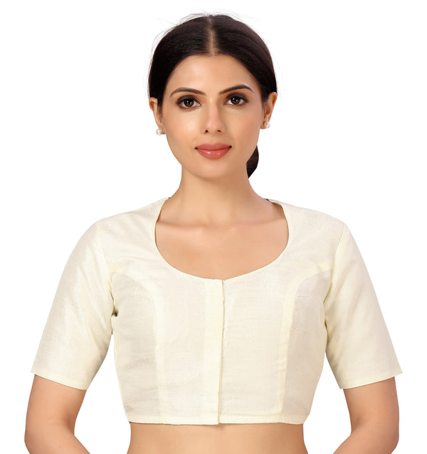 Women's Basic Polyester Short Sleeves Textured Plain Coloured Art Silk Saree Blouse. - Shringaar