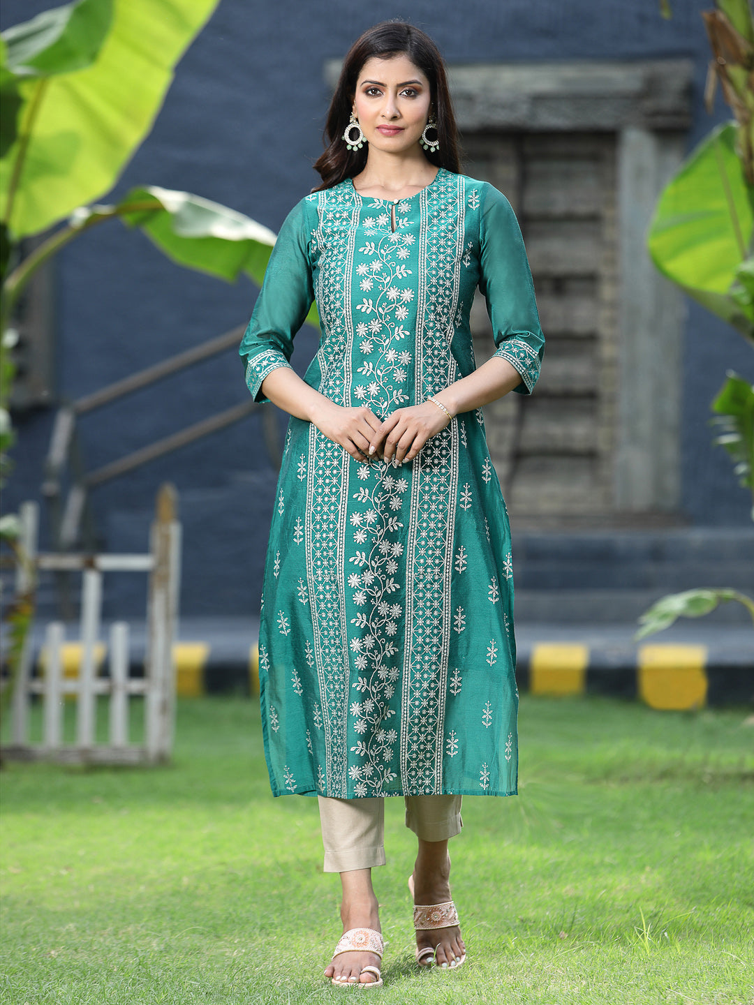 Women's Ramagreen Modal Chanderi Printed Straight Kurta - Juniper