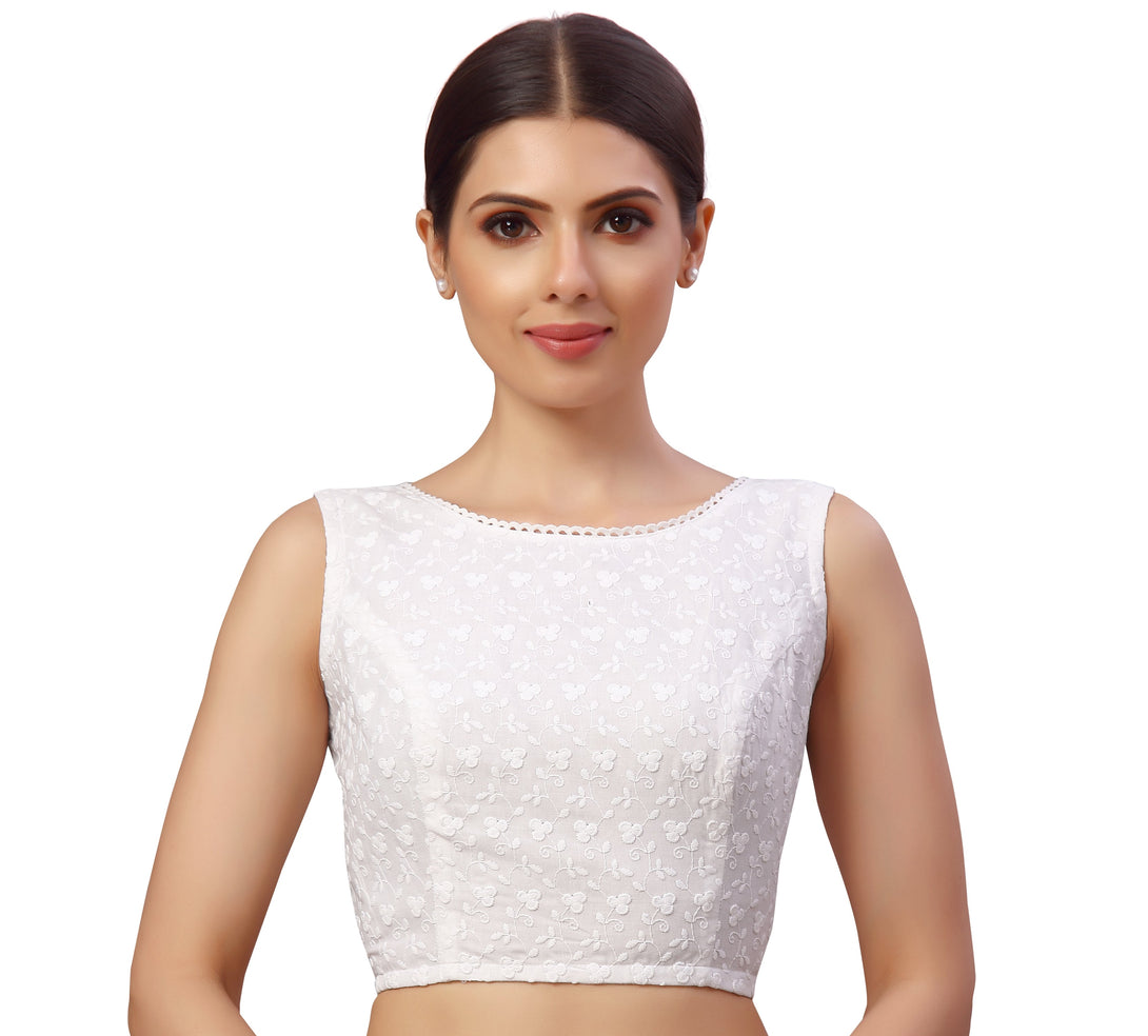 Women'S Chikankari Cotton Embroidery Readymade Saree Blouse - Shringaar