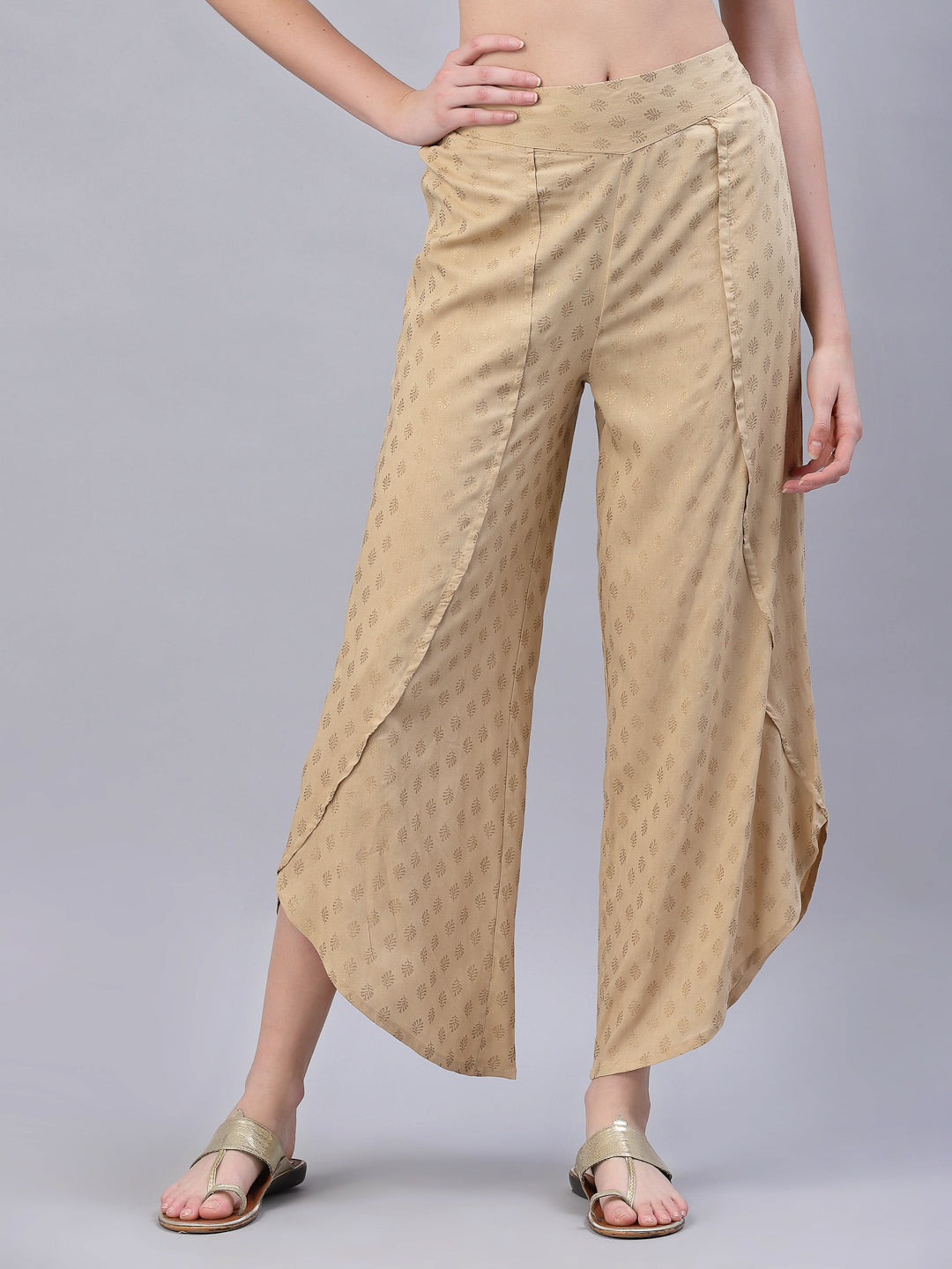 Women's Gold Rayon Printed Tulip Dhoti Pant - Juniper