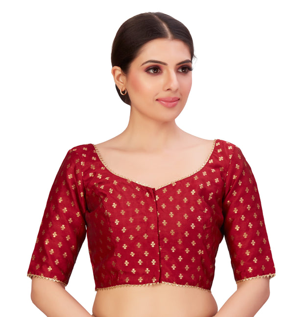 Women's Polyester Elbow Length Banarasi Saree Blouse. - Shringaar