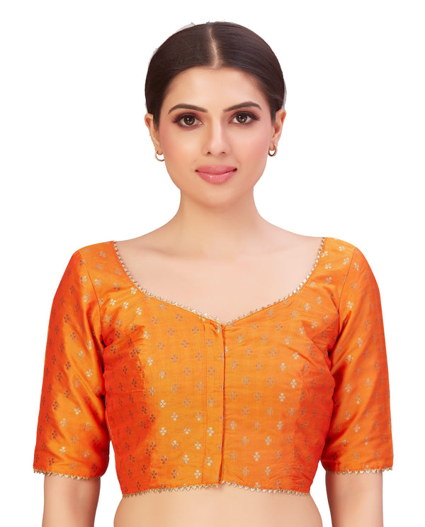 Women's Polyester Elbow Length Banarasi Saree Blouse. - Shringaar