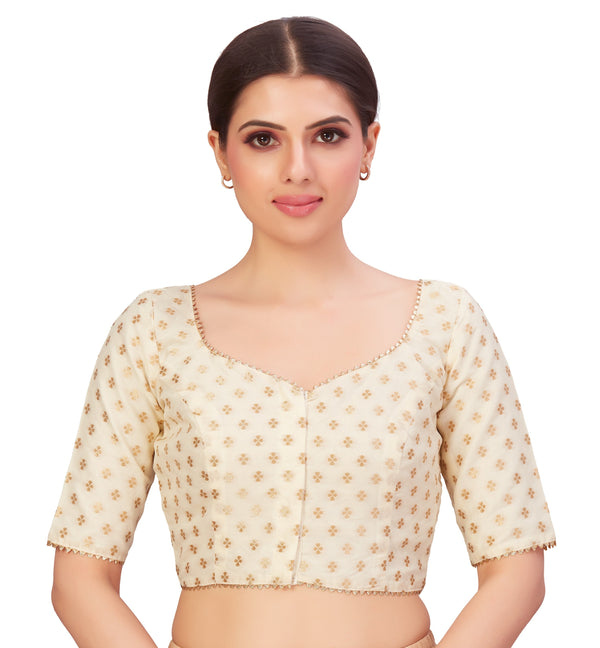 Women's Polyester Elbow Length Banarasi Saree Blouse. - Shringaar