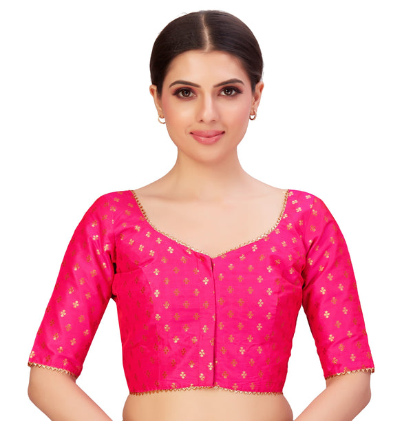 Women's Polyester Elbow Length Banarasi Saree Blouse. - Shringaar