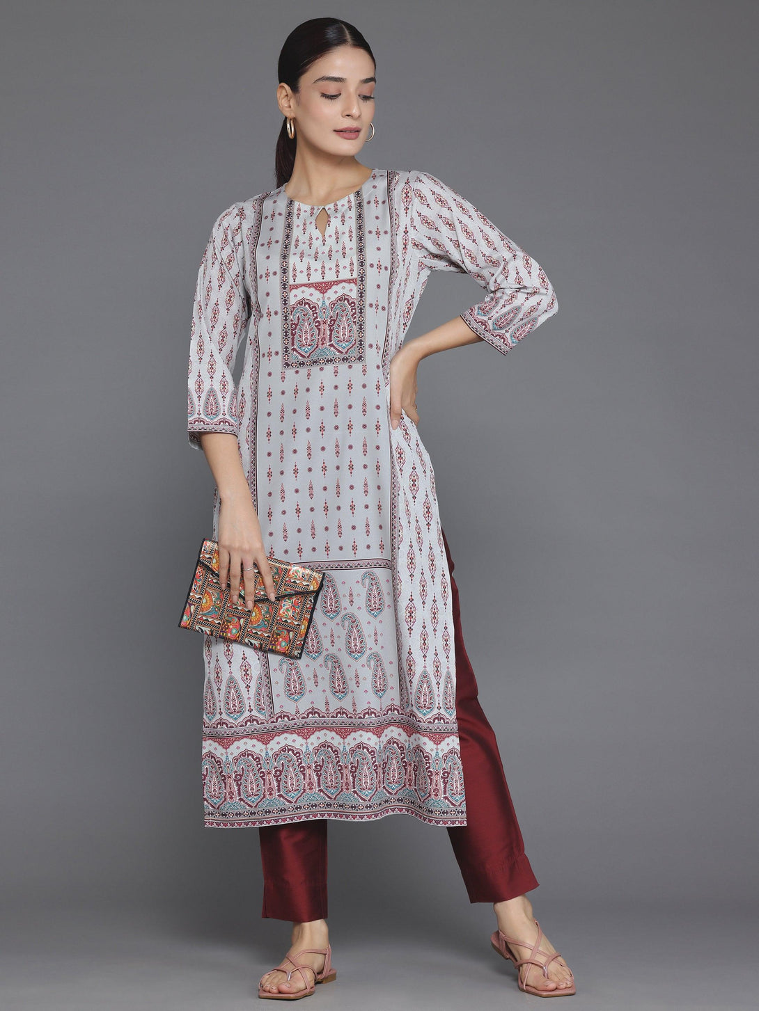 Beige Printed Crepe Straight Kurta - Jashvi